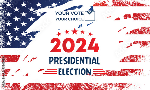 Presidental election day. Vote 2024 in USA, banner design.Political election campaign.Patriotic American element. Poster, card, banner and background. Vector illustration.