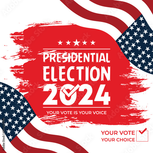 Presidental election day. Vote 2024 in USA, banner design.Political election campaign.Patriotic American element. Poster, card, banner and background. Vector illustration.