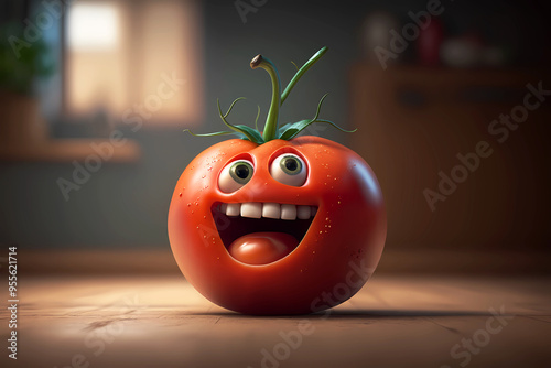 Funny fresh tomato smiling. 3d render.