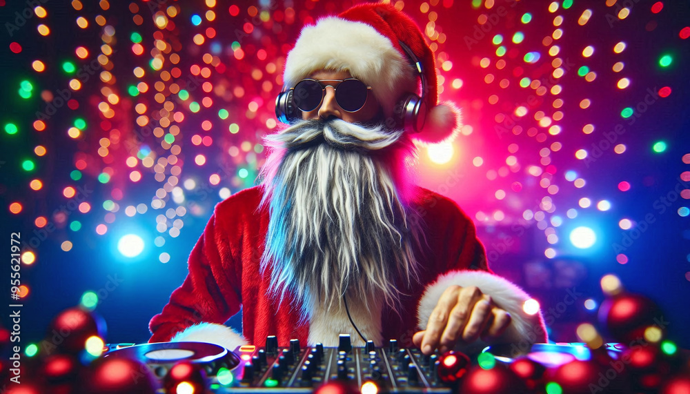 Santa Claus DJing at a Festive Party