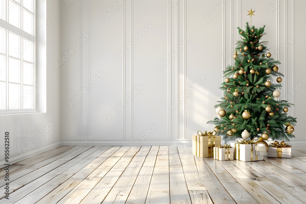 Festive Christmas Tree in a Bright, Minimalist Room Festive Christmas Tree in a Bright, Minimalist Room