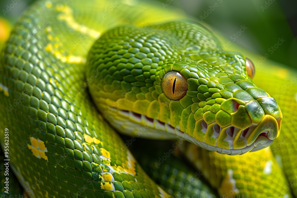 Captivating Close-Up of a Vibrant Green Python