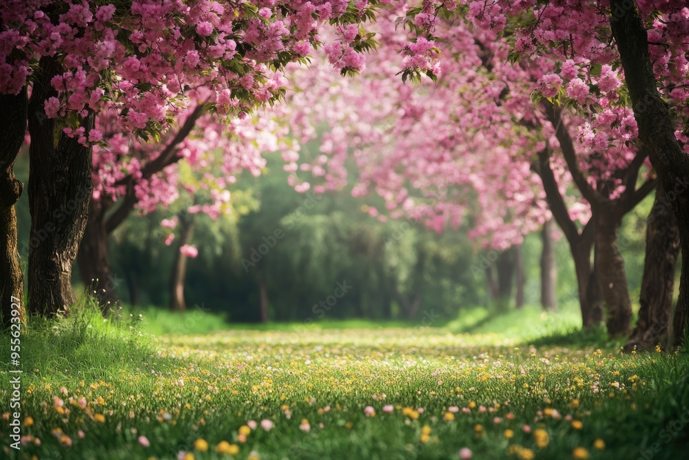 Cherry Blossom Backgrounds. Beautiful Spring Nature Scene with Cherry Blossom Trees in a Park Cherry Blossom Backgrounds. Beautiful Spring Nature Scene with Cherry Blossom Trees in a Park