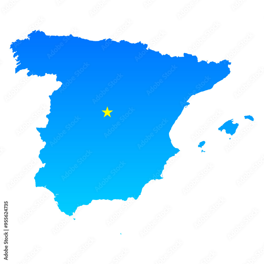 Obraz premium Map of Spain with its capital Madrid in professional blue style