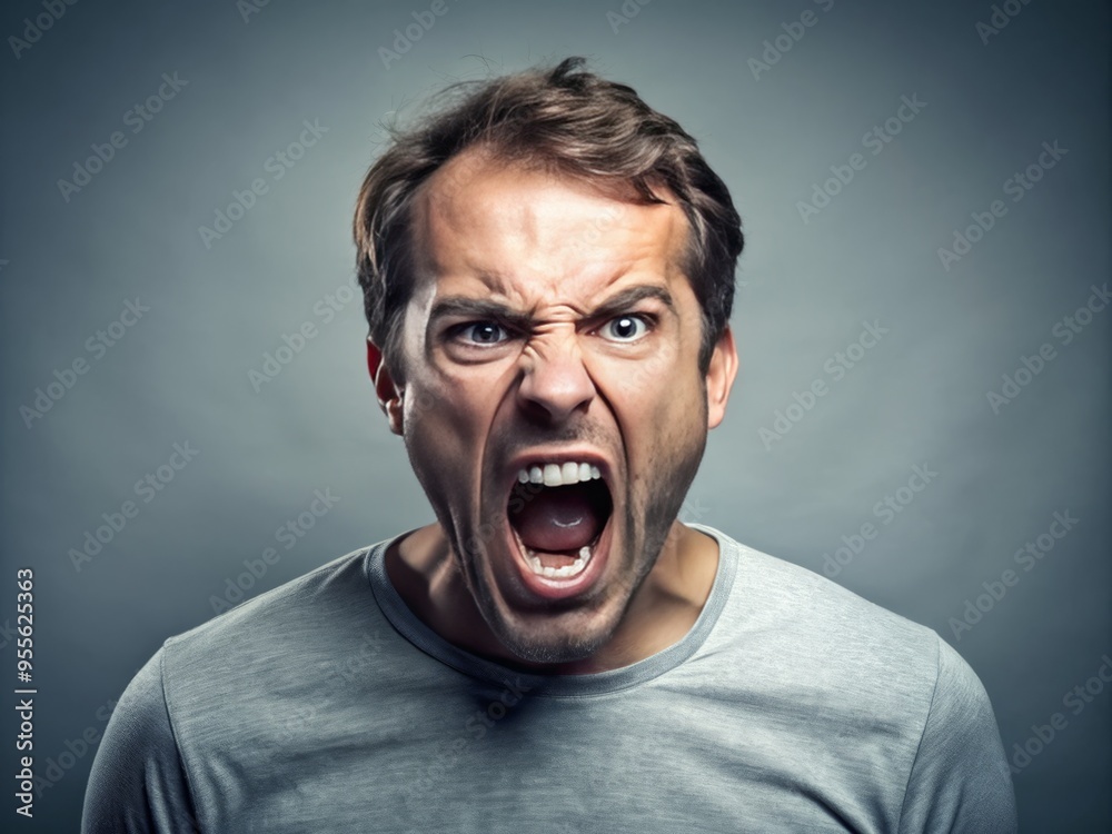 Frustrated And Enraged Man Yells At Someone Or Something, Expressing His Anger And Dissatisfaction. Frustrated And Enraged Man Yells At Someone Or Something, Expressing His Anger And Dissatisfaction.