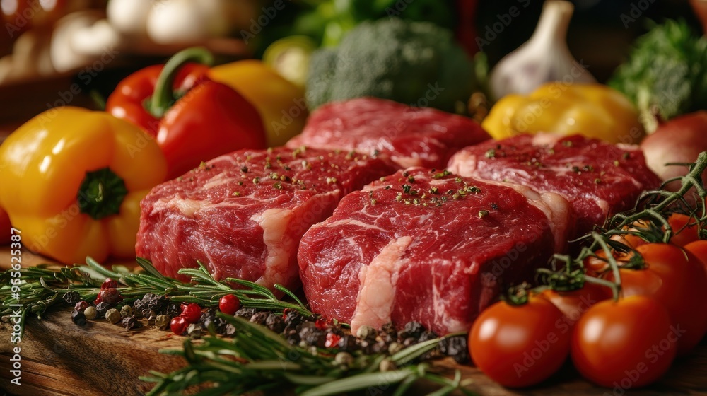 Meat and vegetables healthy food diet. Juicy steaks of fresh red meat. Barbecue set. Meat and vegetables healthy food diet. Juicy steaks of fresh red meat. Barbecue set.