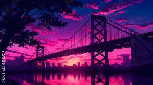Bridges City Landscape Anime Style Styl