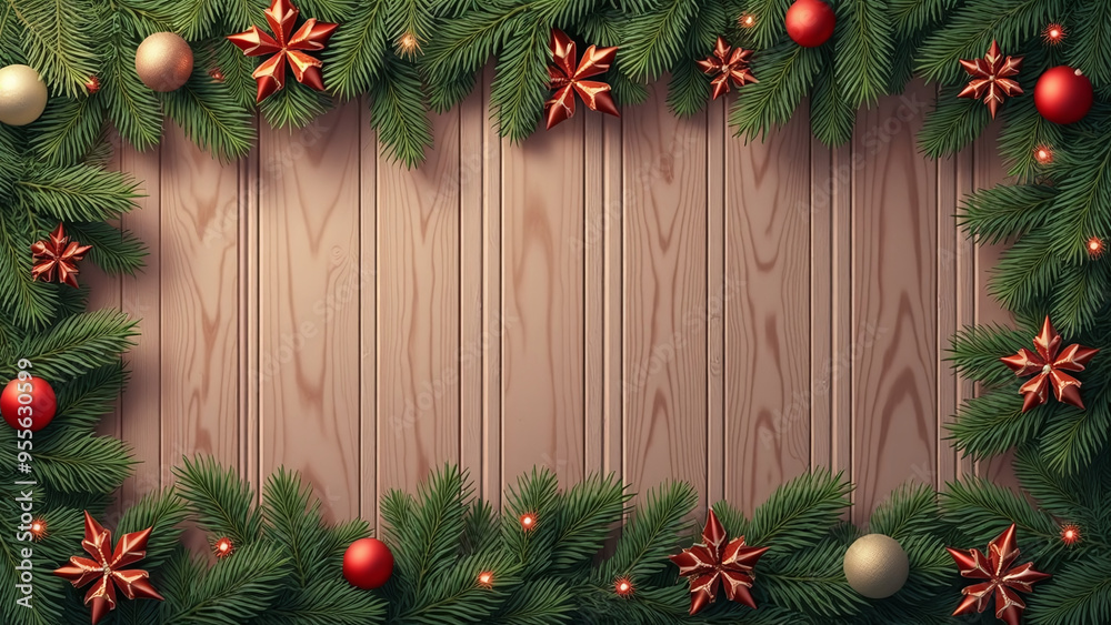 Festive Christmas Decorations on Wooden Background Festive Christmas Decorations on Wooden Background