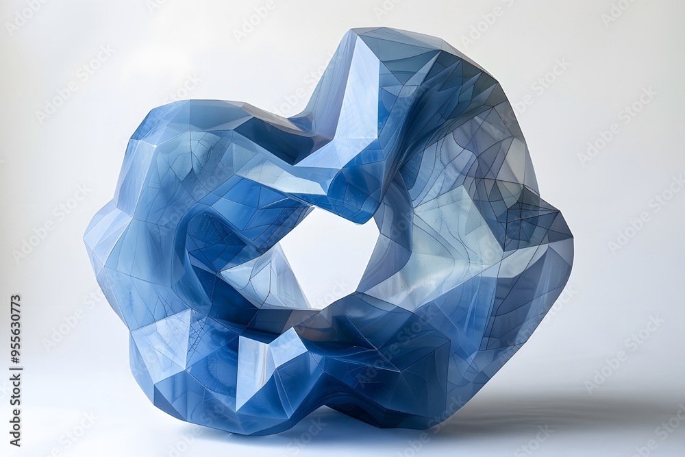 Intricate Blue Geometric Sculpture with a Fluid Form Intricate Blue Geometric Sculpture with a Fluid Form