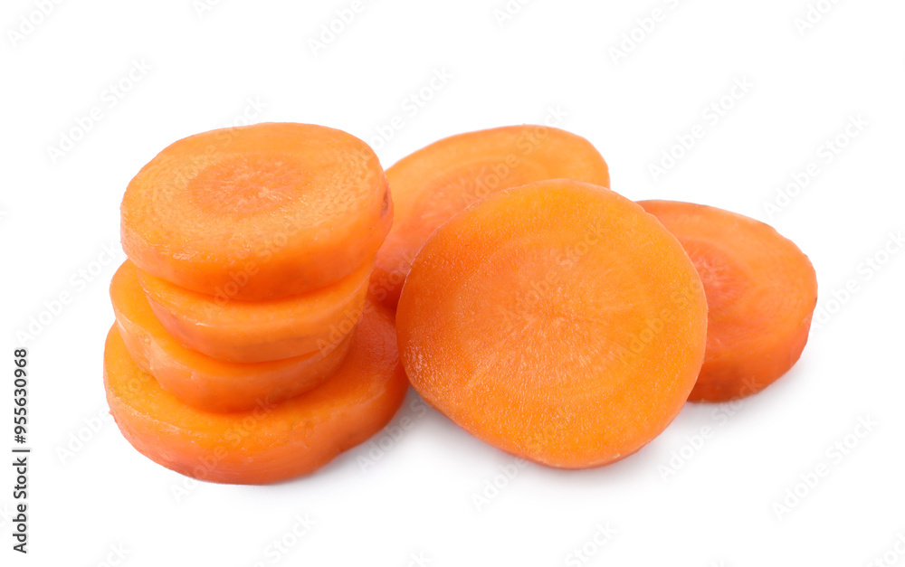 Slices of fresh ripe carrot isolated on white Slices of fresh ripe carrot isolated on white
