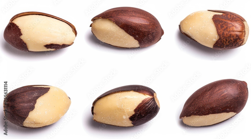 Brazil nuts on a white background, isolated with clipping paths. Brazil nuts on a white background, isolated with clipping paths.