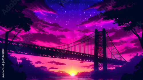 Bridges City Landscape Anime Style 