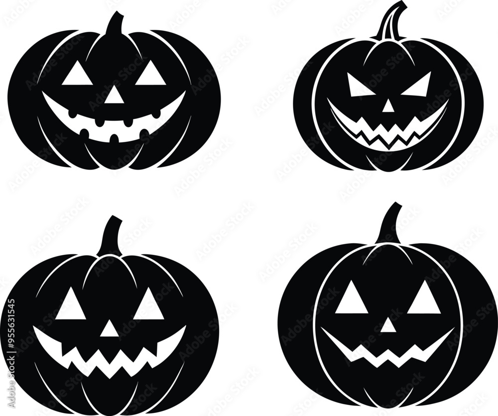 Halloween pumpkin icon set in black and orange colors. Simple pumpkin vector line drawing in filled and outlined style. Halloween pumpkin icon set in black and orange colors. Simple pumpkin vector line drawing in filled and outlined style.