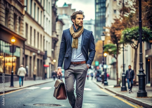 Stylish Individual Walking Down City Street Wearing Casual, Modern Clothing And Accessories photo