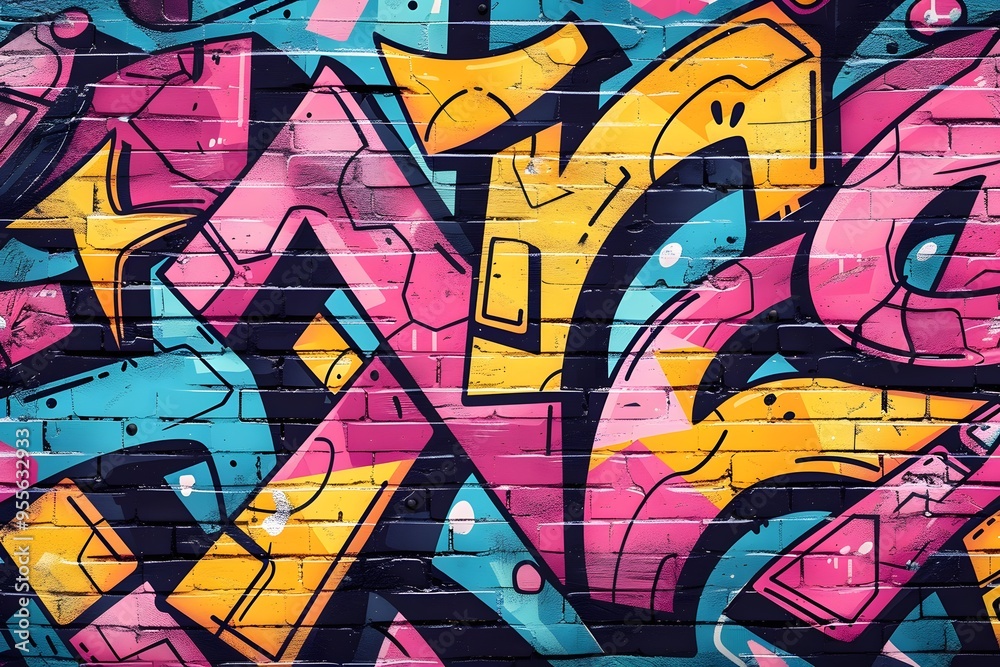 Vibrant Urban Graffiti Art with Bold Colors and Dynamic Shapes Vibrant Urban Graffiti Art with Bold Colors and Dynamic Shapes