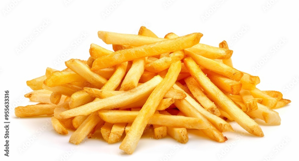 Pile of French fries isolated on white background. Potato chips Pile of French fries isolated on white background. Potato chips