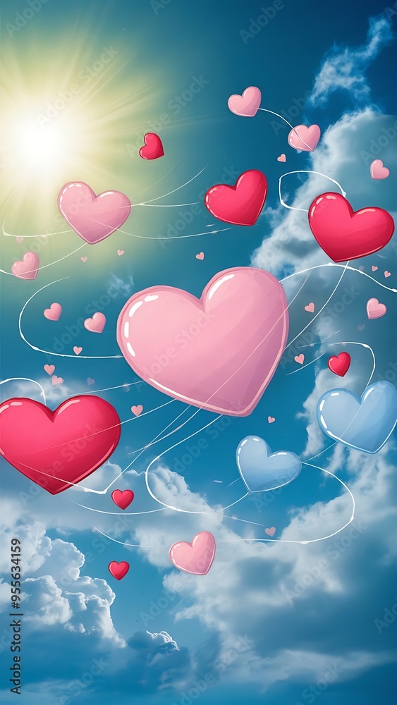 Love hearts and cloudy blue sky Love hearts and cloudy blue sky