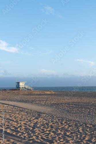 Sunny dockweiler beach lifeguard tower in Los Angeles