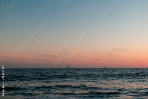 Golden hour with sailboat in the horizons in Los Angeles