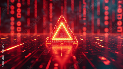 Obraz na płótnie Digital Alert: Glowing Red Exclamation Mark on Circuit Board Background w salonie
