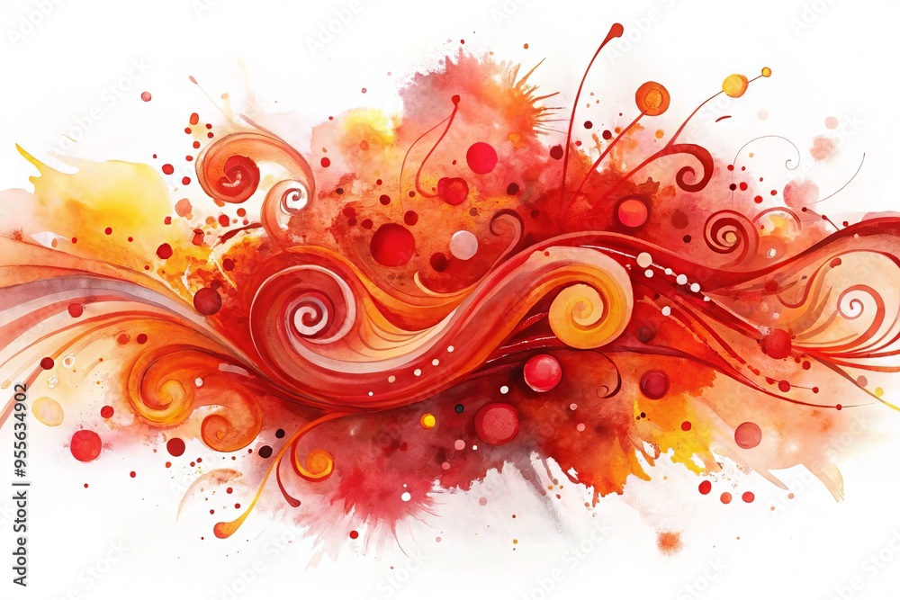 Vibrant red watercolor splatters and swirls dance across a white background, evoking a sense of energy, creativity, and