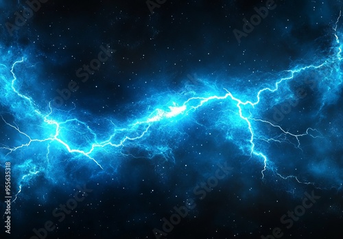 Blue Lightning Background with Electric Light Effects. AI generated illustration