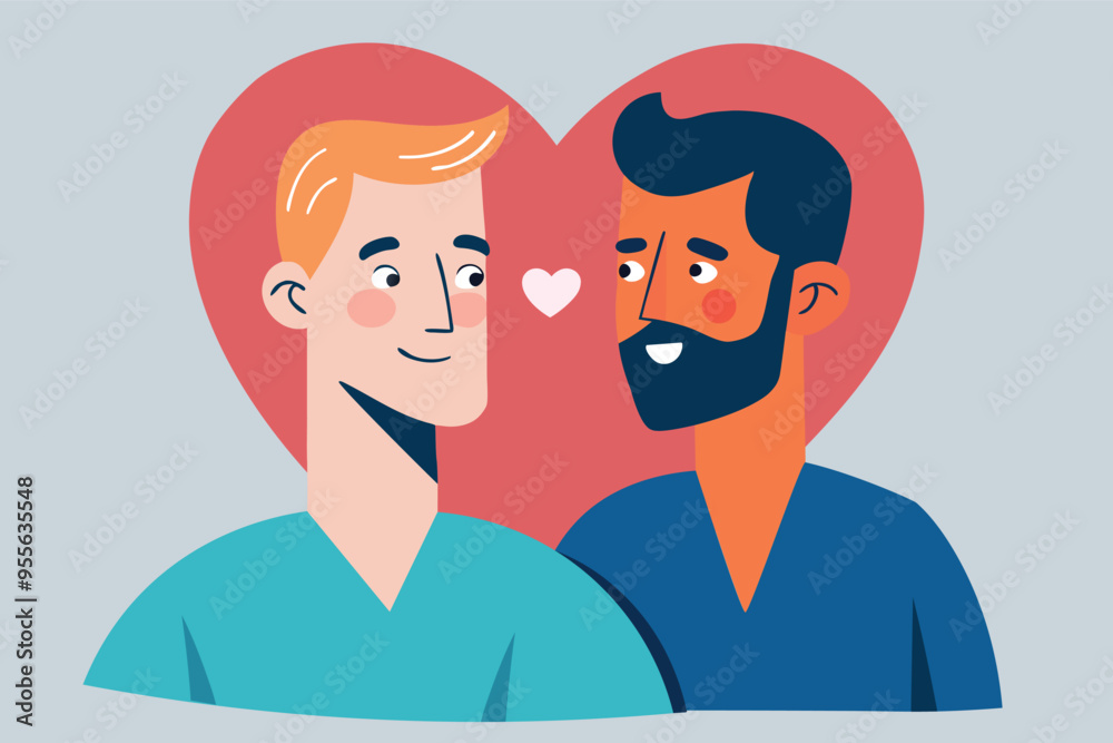 Obraz premium LGBT love couple men in romantic relationships. Pride month concept. Vector flat illustration
