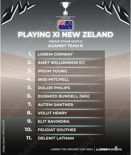 Playing 11 for New Zealand Cricket Team with Editable Text photo