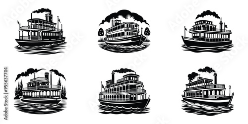 Set of riverboat silhouette vector illustration 