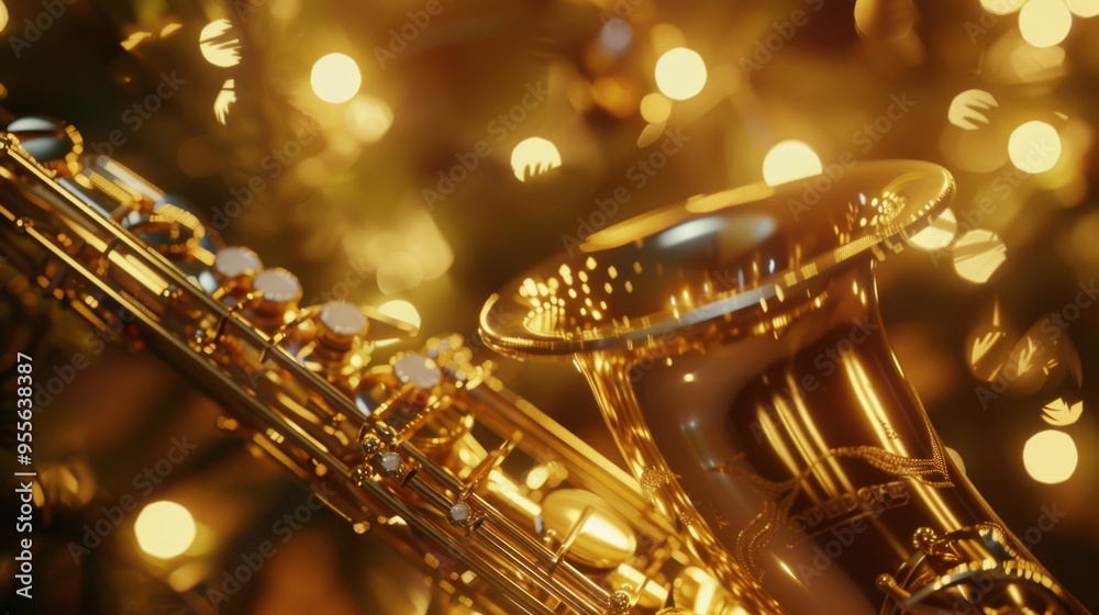 Fototapeta premium golden saxophone on black