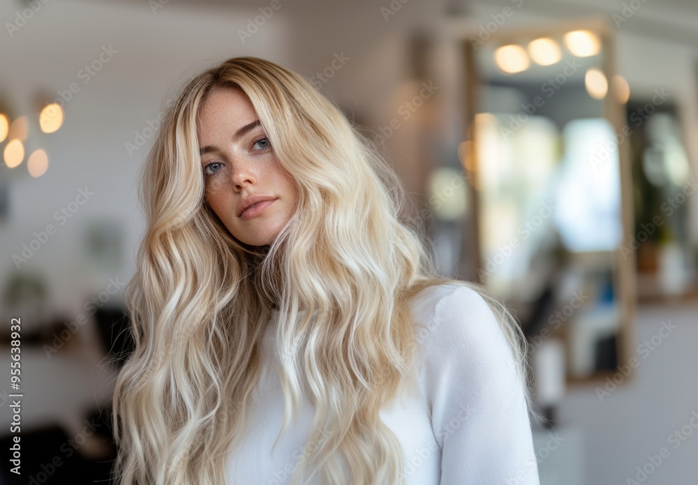 Blonde woman with wavy hair in salon
Blonde woman with wavy hair in salon
