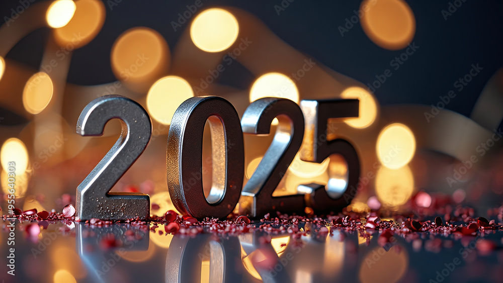Golden 3D Numbers “2025” with Festive Bokeh and Glitter Golden 3D Numbers “2025” with Festive Bokeh and Glitter