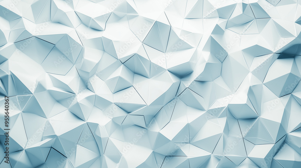 Fototapeta premium Złożona, teksturowana ściana 3D w jasnoniebieskich i białych odcieniach, idealna jako tło do prezentacji. Futurystyczny design dodaje nowoczesnego charakteru.