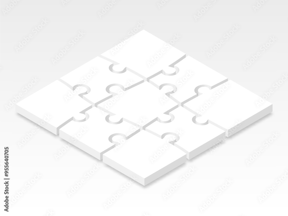 3d icon puzzle in white with shadow. Puzzle square of nine pieces with shadow on white background your web site design, app, UI. Monochrome. EPS10. 3d icon puzzle in white with shadow. Puzzle square of nine pieces with shadow on white background your web site design, app, UI. Monochrome. EPS10.