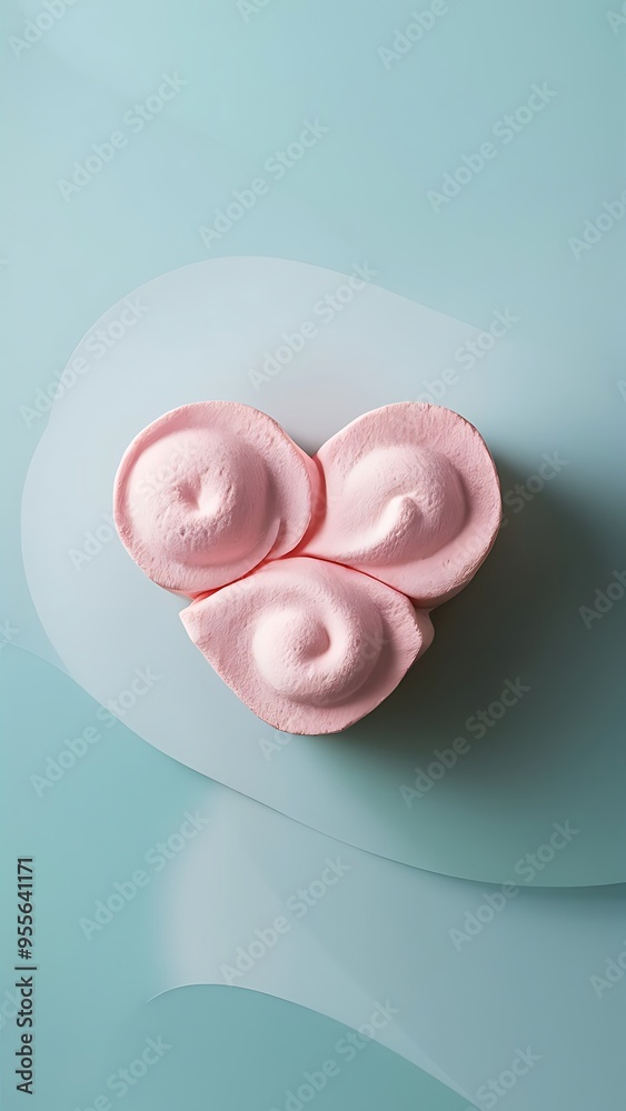 Flat lay top view tasty appetising concept minimal pink heart shape marshmallow pattern on blue pastel background Flat lay top view tasty appetising concept minimal pink heart shape marshmallow pattern on blue pastel background