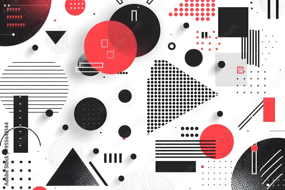 Dynamic Geometric Patterns in Red, Black, and White Dynamic Geometric Patterns in Red, Black, and White