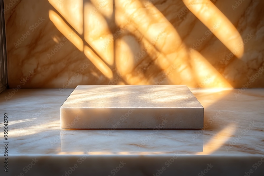 A lone tile sample on a marble countertop bathed in soft ambient light. A lone tile sample on a marble countertop bathed in soft ambient light.