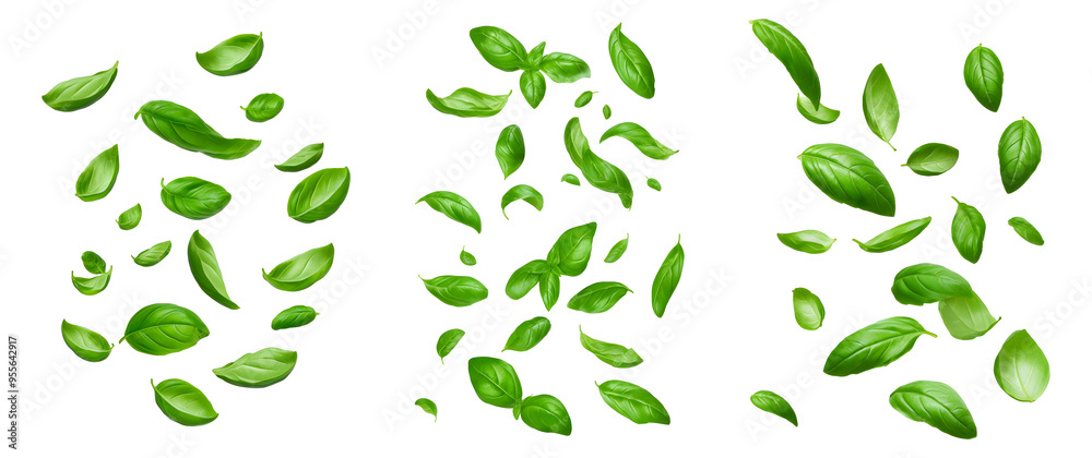 Set of Falling basil, isolated on transparent background PNG Set of Falling basil, isolated on transparent background PNG
