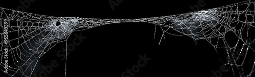 Real creepy spider webs on black banner photo