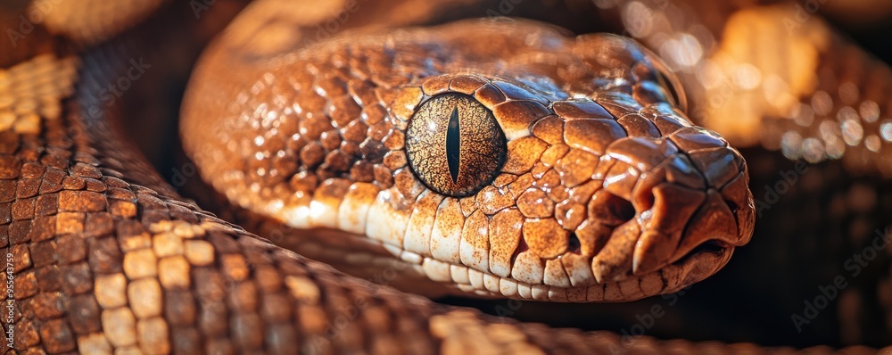 Close-up view of a boa constrictor's eye highlighting the intricate details and textures of its scales and intense gaze Close-up view of a boa constrictor's eye highlighting the intricate details and textures of its scales and intense gaze