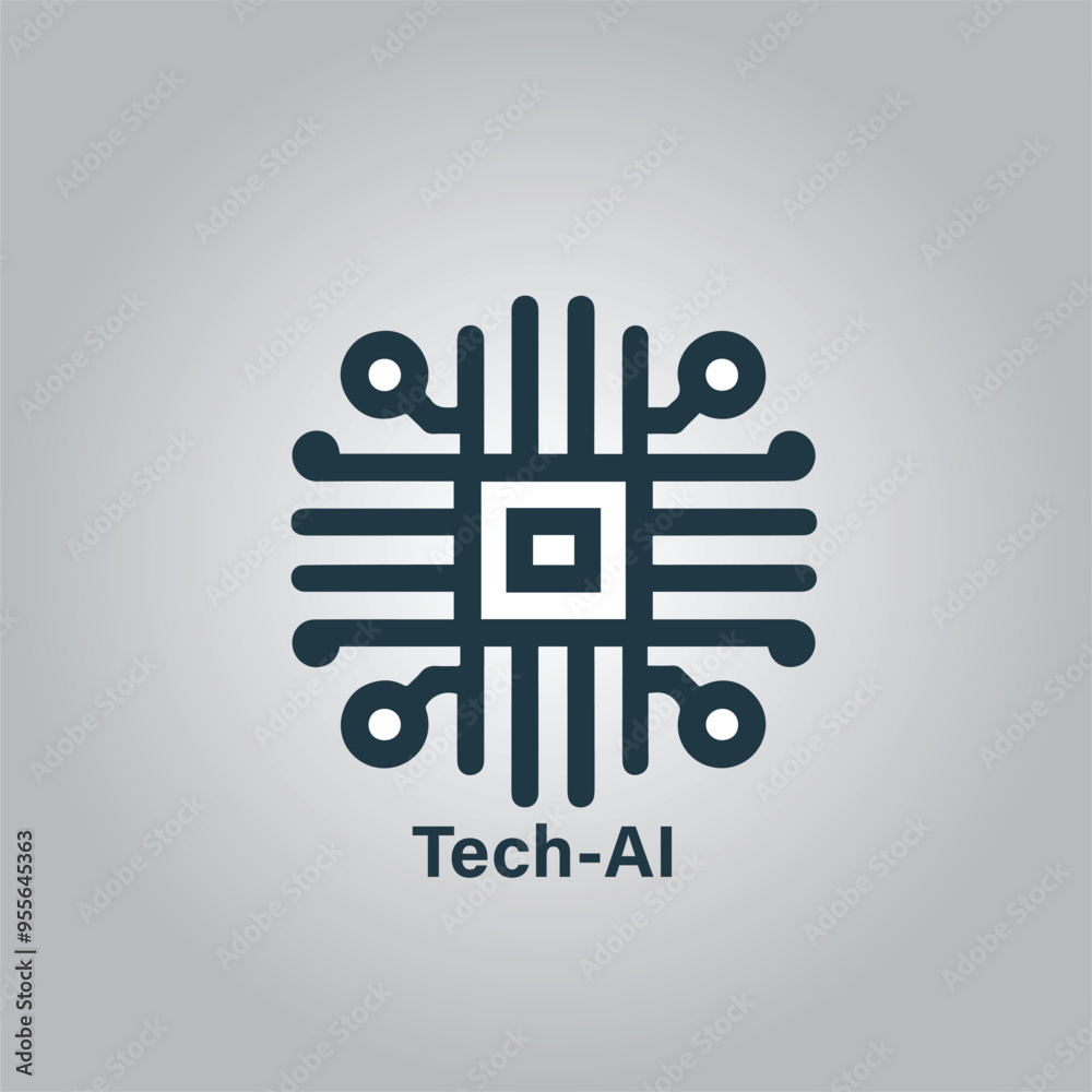 Obraz premium Linear chip icon. Processor for farming. Icon under spotlight. Gray background logo design company Computer chip vector icon Outline AI icon. Linear artificial intelligence sign with editable stroke,