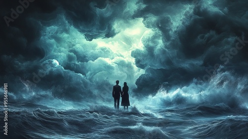 Husband and wife in a storm