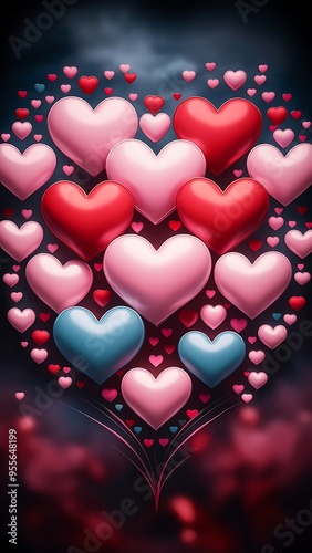 Colorful hearts on a dark background valentine s day background
