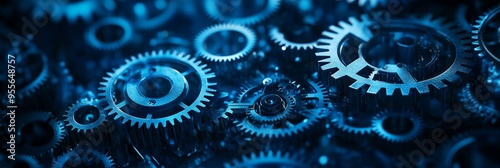 Abstract Background with Gears and Cogs in Blue. AI generated illustration