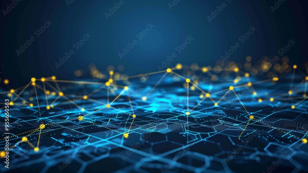 A blue and yellow grid of dots that looks like a network of lines A blue and yellow grid of dots that looks like a network of lines