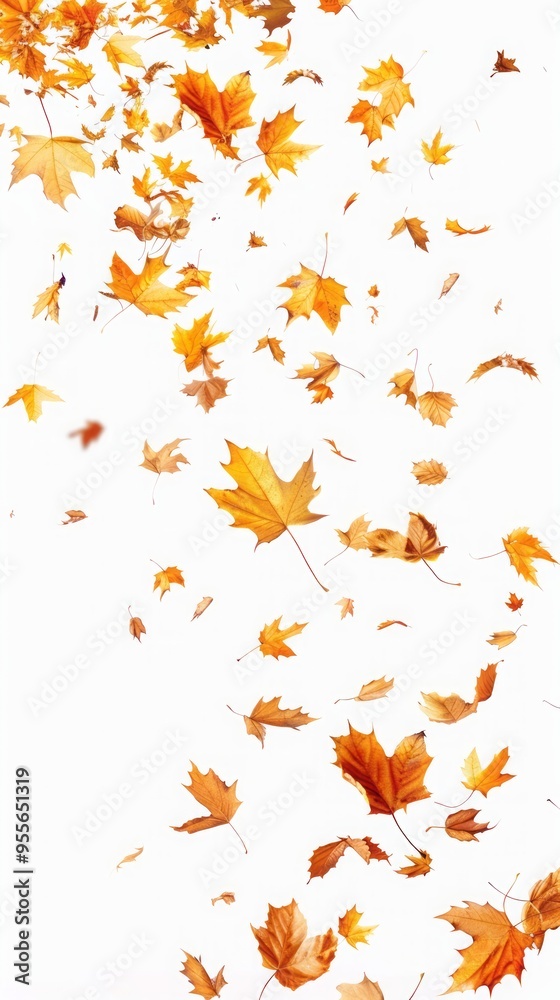 autumn leaves falling on white background. autumn leaves falling on white background.