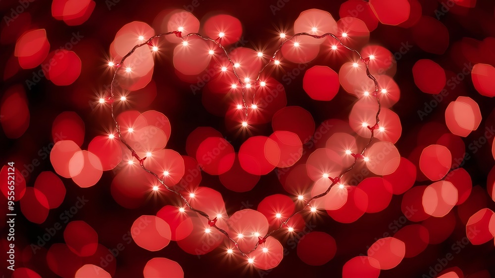 Abstract heart shaped bokeh background of red christmas lights Abstract heart shaped bokeh background of red christmas lights