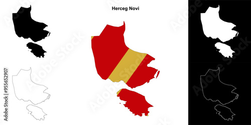 Herceg Novi municipality outline map set photo