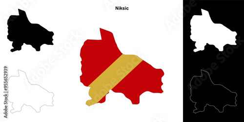 Niksic municipality outline map set photo