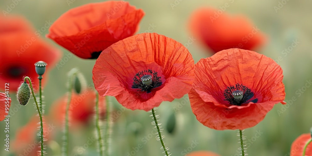 Obraz premium close up of red poppy flowers in a field